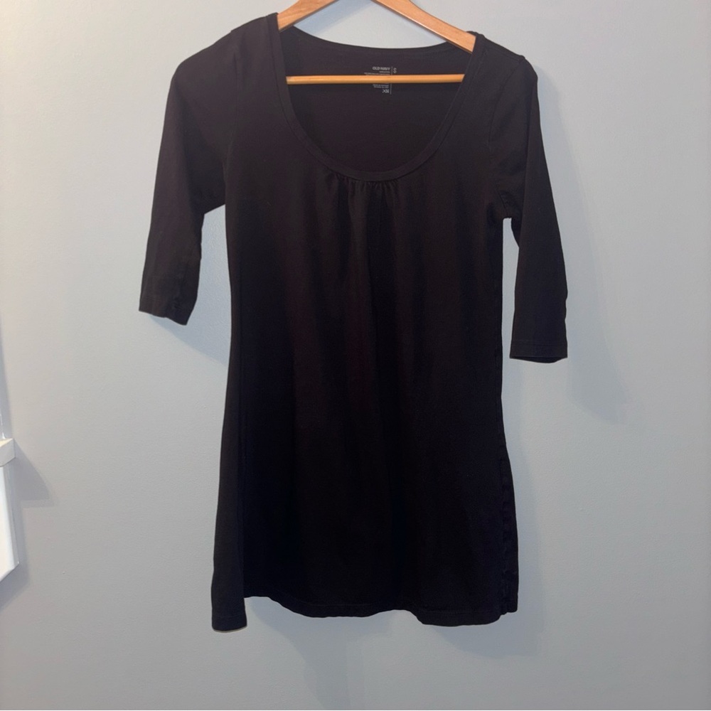 Old Navy Women's Short Black Tee Shirt Dress - 3/4 Sleeves, Scoop Neck